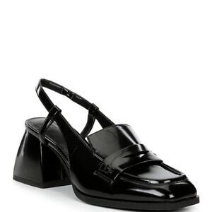 GB Work-Wife Black Patent Slingback Heeled Loafers Sz 6.5M Square Toe